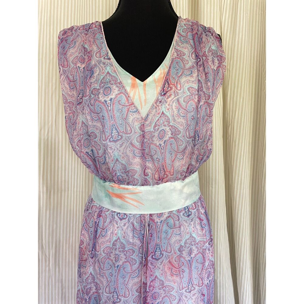 J. Peterman Women Silk Dress 8 Lavender Paisley Sleeveless Midi Empire Waist - Picture 5 of 8